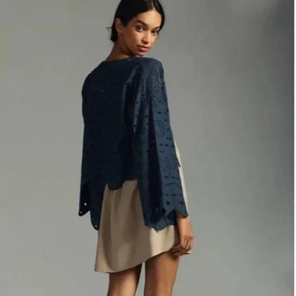 Maeve By Anthropologie Cropped Eyelet Open Kimono - Picture 4 of 7